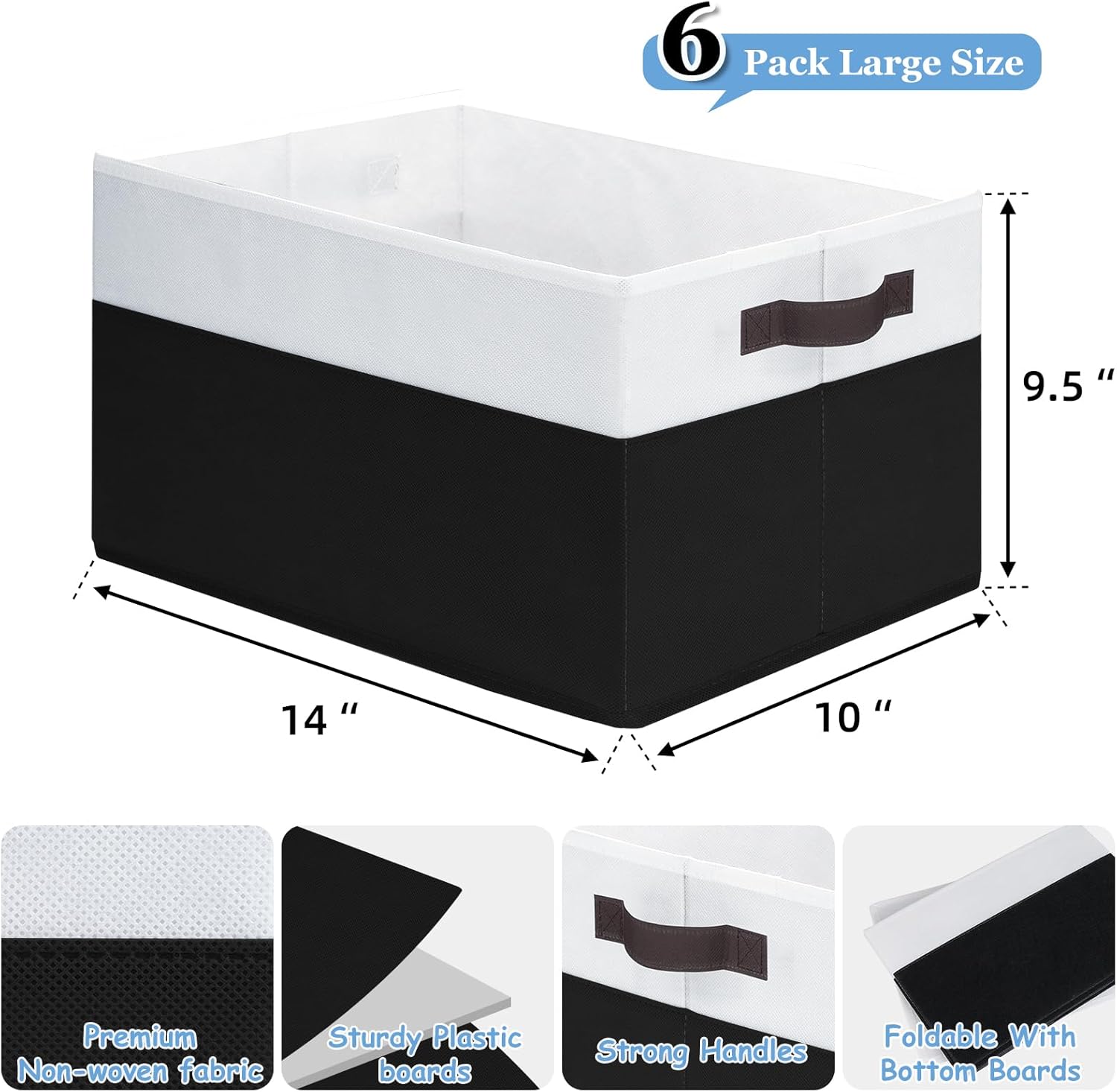 Criusia 6 Pack Closet Organizers and Storage Bins, Cute Dorm Room Essentials for Clothes Beddings Bags, Under Bed Storage Containers, Apartment Essentials Baskets for Organizing (14L*10W*9.5H)