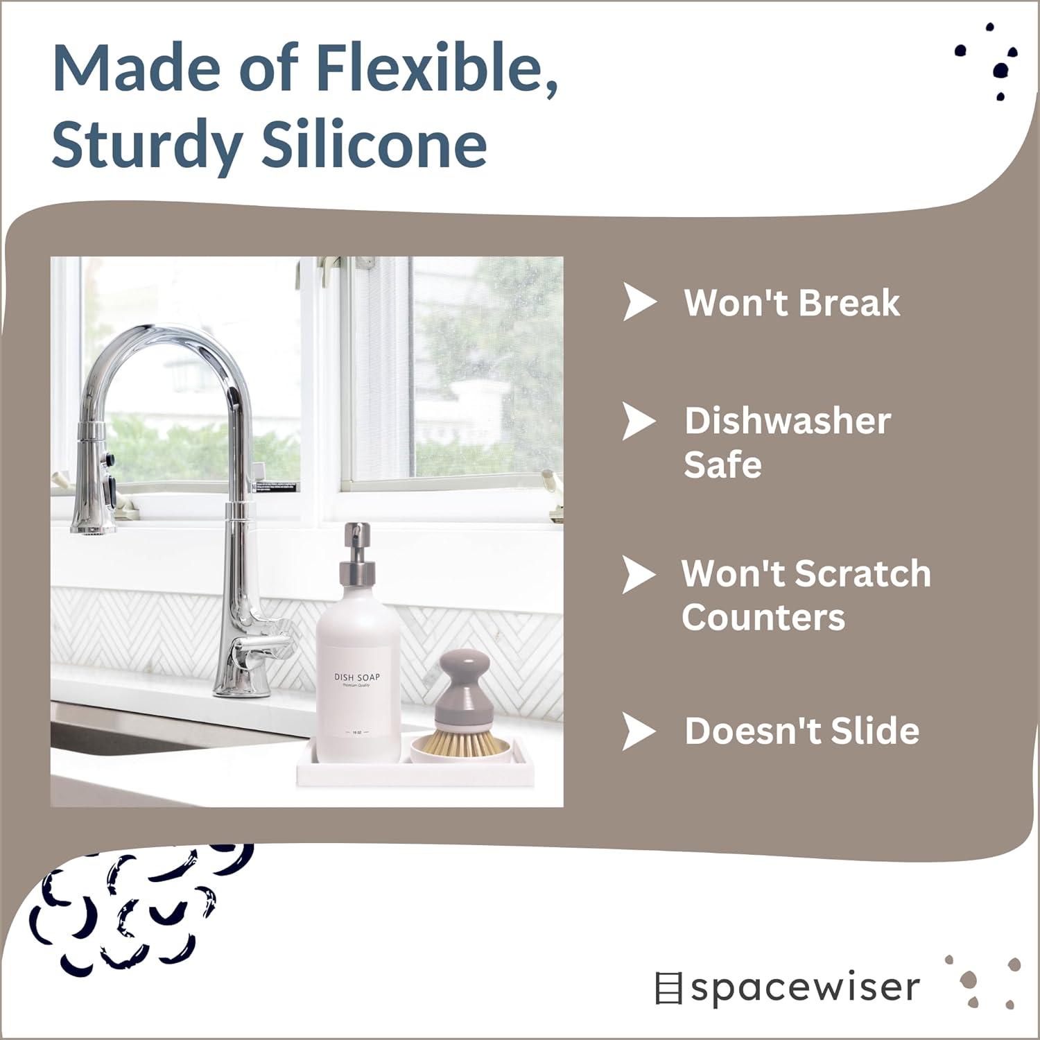 Countertop and Vanity Tray - 2 PC Small 7.7" Silicone Bathroom Trays, Kitchen Soap Tray, Dish Sponge Soap Holder Kitchen Sink Organizer Caddy, Bathroom Counter Trays for Lotion Dispenser