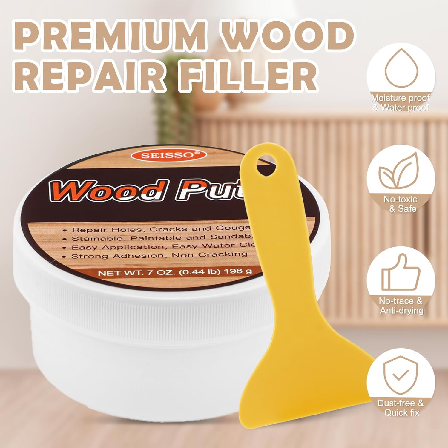 SEISSO Wood Putty, Mahogany Wood Filler Paintable, Wood Putty Outdoor Waterproof, Wood Repair Putty Stainable, Wood Furniture Repair kit - Restore Wooden Table, Cabinet, Floors, Door