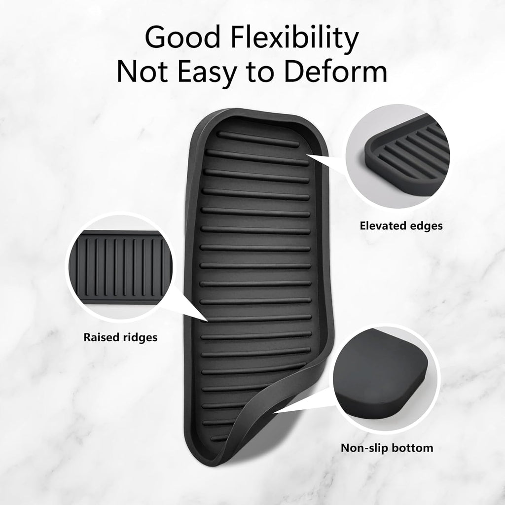 Silicone Sponge Holder Kitchen Sink Organizer Tray Dish Caddy Soap Dispenser, Scrubber Spoon Holder, Dishwashing Accessories (Black, 2 Pack)