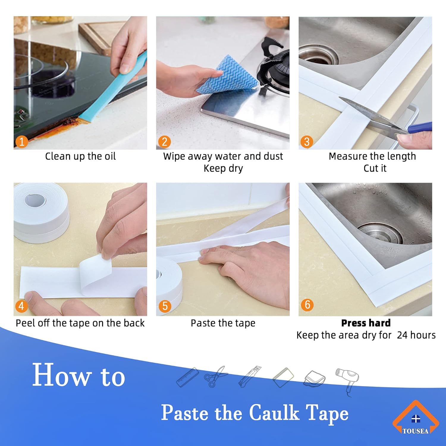 TOUSEA White Caulk Tape for Bathtub Self Adhesive,1.5" x 19.7Ft sealant Caulk Strip Caulking Sealing Tape for Kitchen Countertop,Bathroom,Toilet,and Bathtub Floor Wall Edge Protector