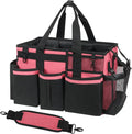 Wearable Cleaning Caddy, Cleaning Caddy Supplies Organizer with Handle & Shoulder Straps for Housekeepers, Under Sink & Car Cleaning Tool Organizers Bag with 4 Foldable Divider (OleanderRed)