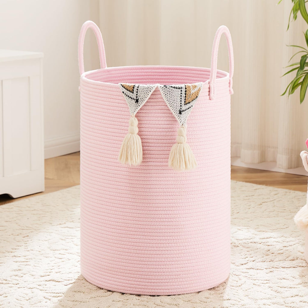 Laundry Basket,Woven Cotton Rope Laundry Hamper,60L for Decorative Storage of Dirty Clothes,Toys and Blankets in Bathroom,Baby Room and Living Room