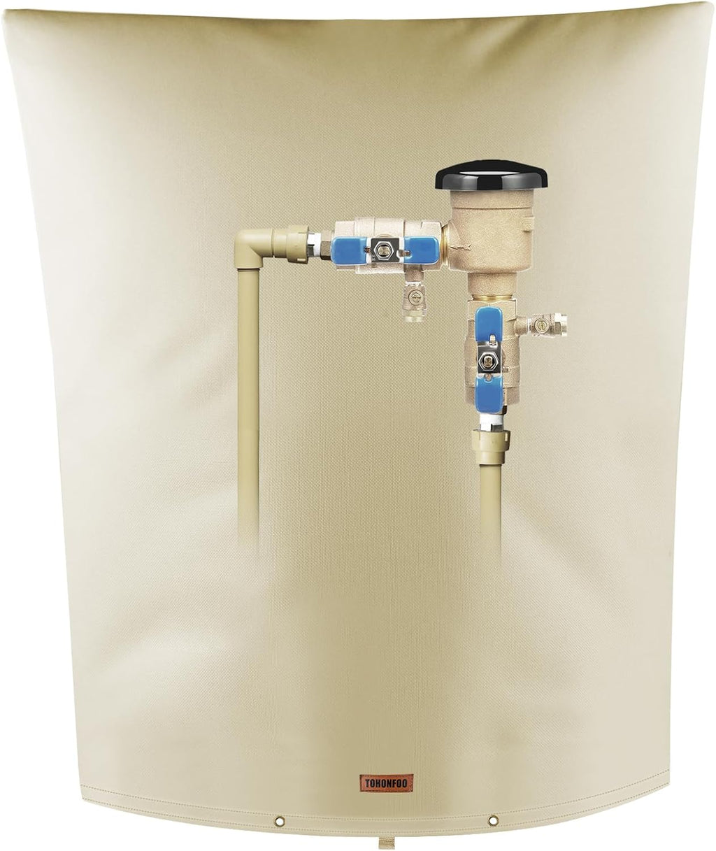 Backflow Preventer Pipe Insulation Cover (5°F) - Irrigation Sprinkler Valve Insulated Pouch - Water Well Pump Cover - Sturdy 5 Layers for Winter Freeze Protection, 28" W x 44" H, Beige