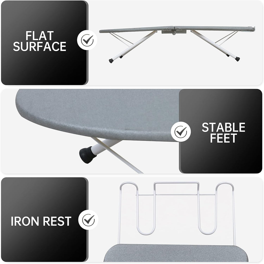Tabletop Ironing Board,Portable Iron Board with Iron Rest, Foldable Small Ironing Board with Heat Resistant Cover and 100% Cotton Pad, 31.5"x11.8"x7", Grey