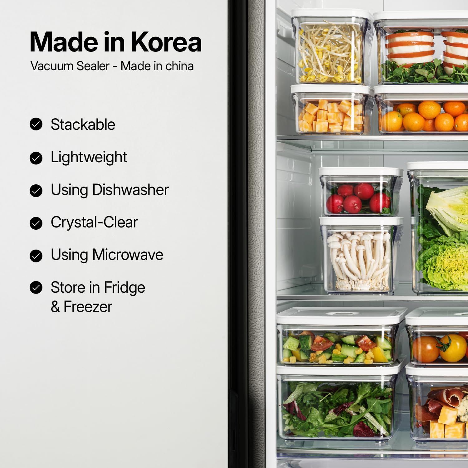 VAKUEN Premium Airtight Food Storage Containers 4-piece/Set, BPA Free, 100% Leak Proof, Keep food fresh up to 5 times longer than non-vacuum storage