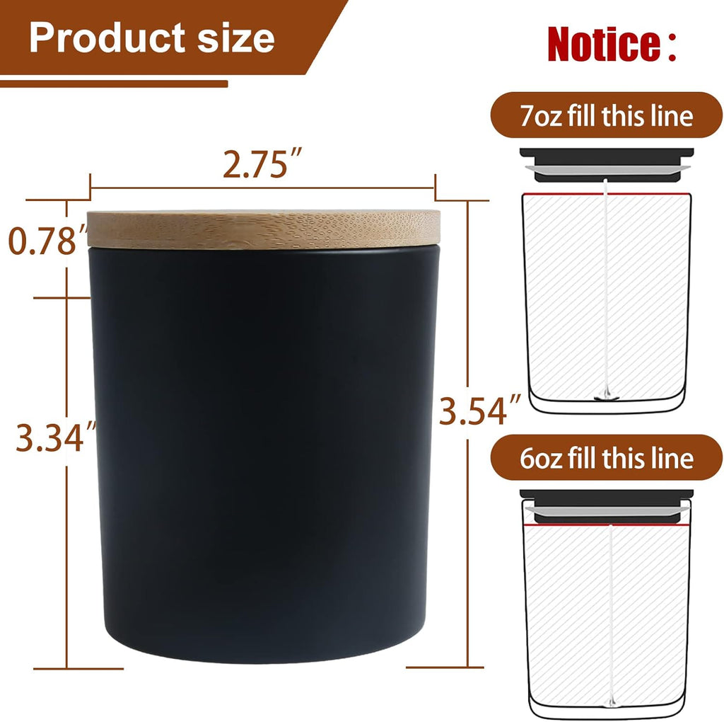 CONNOO 15 Pack 7 OZ Halloween Candle Jars with Bamboo Lids for Making Candles, Thick Black Glass Candle Jars Empty Jars in Bulk with lids - Dishwasher Safe