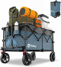 Sekey 220L Collapsible Foldable Wagon with 330lbs Weight Capacity, Heavy Duty Folding Wagon Cart with Big All-Terrain Wheels & Drink Holders (Blue&Grey)