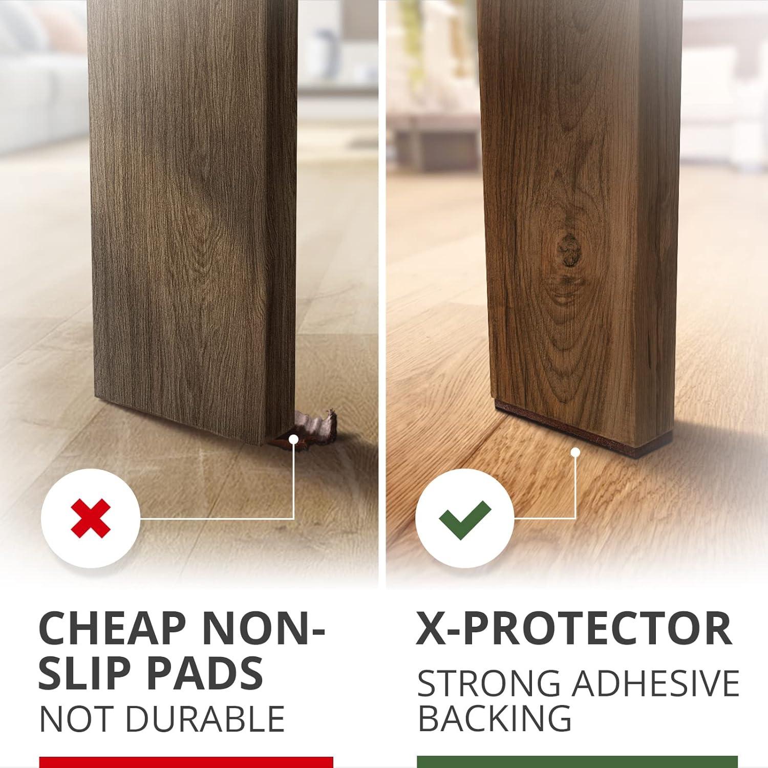 X-PROTECTOR 8 PCS Non-Slip Furniture Pads 1' x 4' Rubber Grips Self-Adhesive Floor Protectors