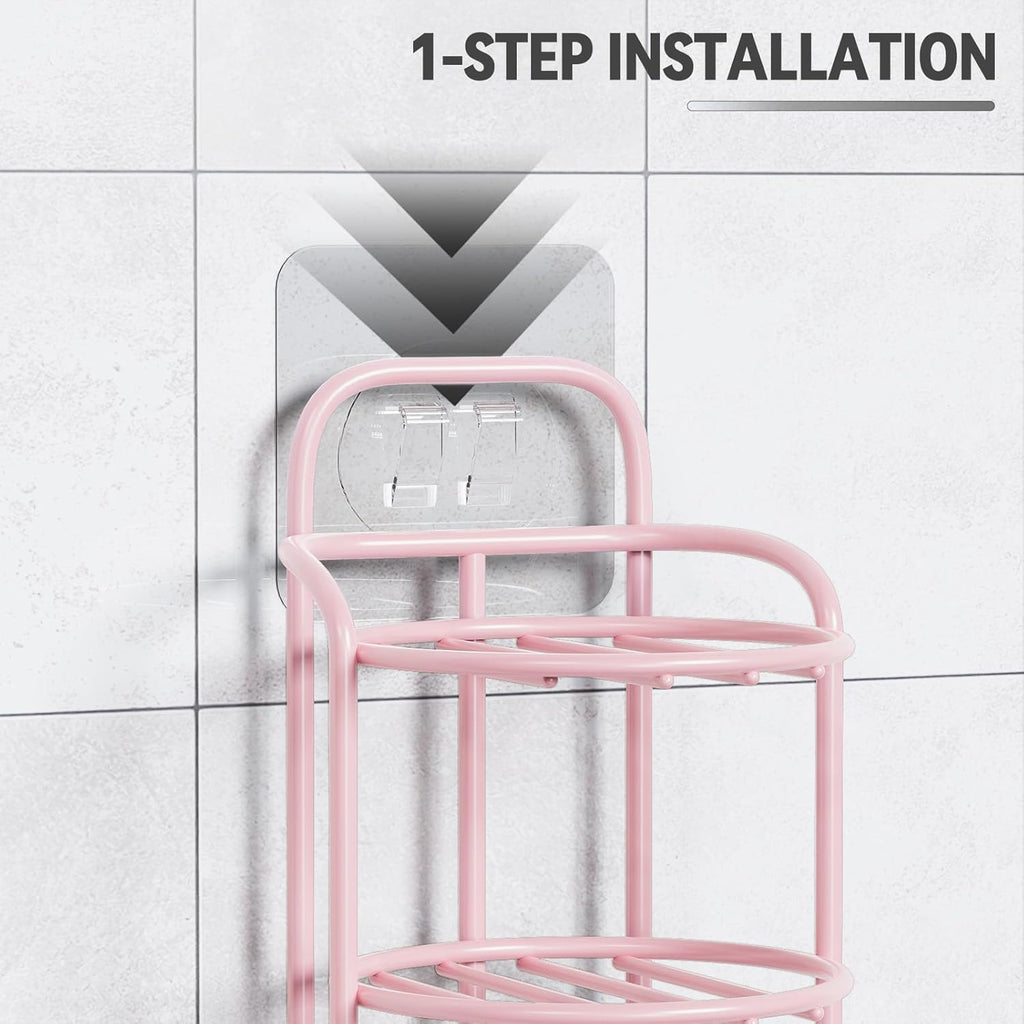 Pink 3-Tier Shower Soap Shampoo Bar Holder, Self Adhesive & Freestanding Draining Soap Dish Caddy for Bathroom Wall Accesories Decor