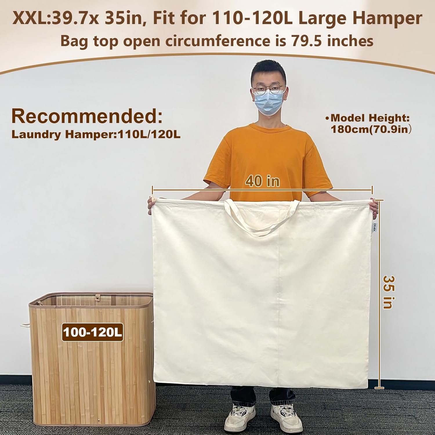 Canvas Laundry Bag 40in x 35in, Thick Cotton Laundry Bag with Handles & Drawstring, Extra Large Heavy Duty Washable Canvas Storage Sack (XXL, 1 Pack)