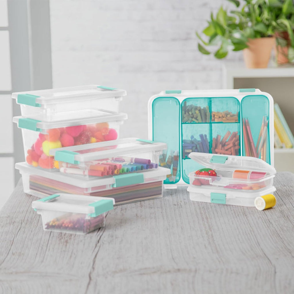 Sterilite 30-Pack Clip Box, Stackable Clear Plastic Bins with Latching Lids, Small - Writing, Arts or Crafts Supplies Storage Containers for Home, Office, Classroom and Workshop Organization