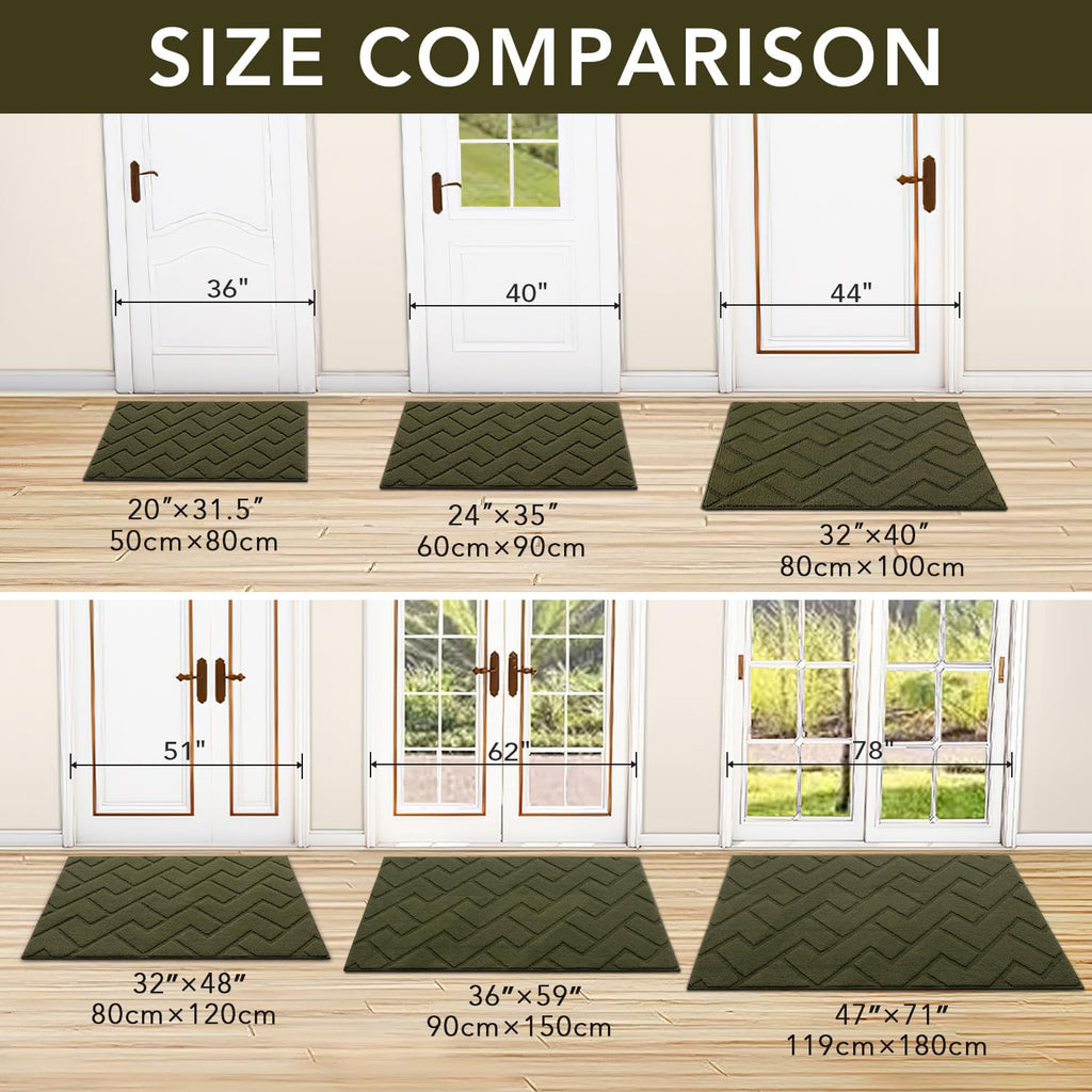 hicorfe Front Door Mat Outside Entrance,20"x31.5" Absorbent Muddy Dirt Resist Welcome Door Mats Outdoor Indoor,Stain and Fade Resistant,Non Slip Backing Entry Mat Doormat for Entryway(Oliver Green)