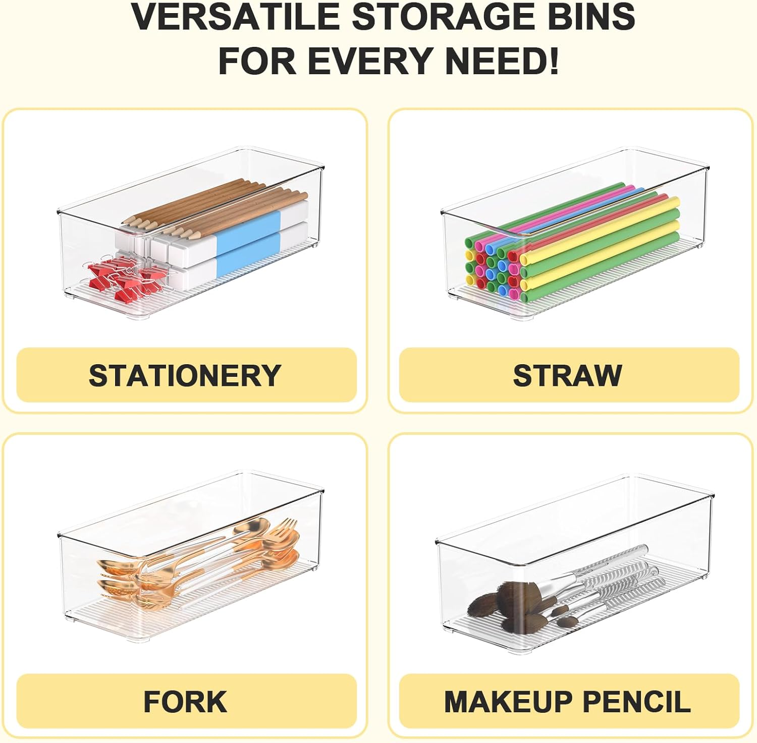 Set of 8 Clear Plastic Storage Bins, 6 Large +2 Small Pantry Organizers and Storage Containers for Kitchen Organization, Home Storage Essentials for Office, Closet, Garage, Freezer& Bathroom