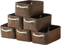 TheWarmHome Storage Basket for Organizing - 12x8x5 inch Small 6 Pack Collapsible Storage Bin for Shelves with Handles, Canves Storage Box for Cloth Closet Organizer Gift Toy (Brown)