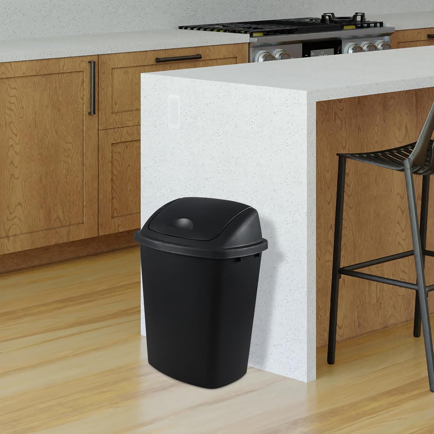 4 Pack 40 Liter Swing Lid Kitchen Garbage Can, Plastic Trash Can with Lid, Black