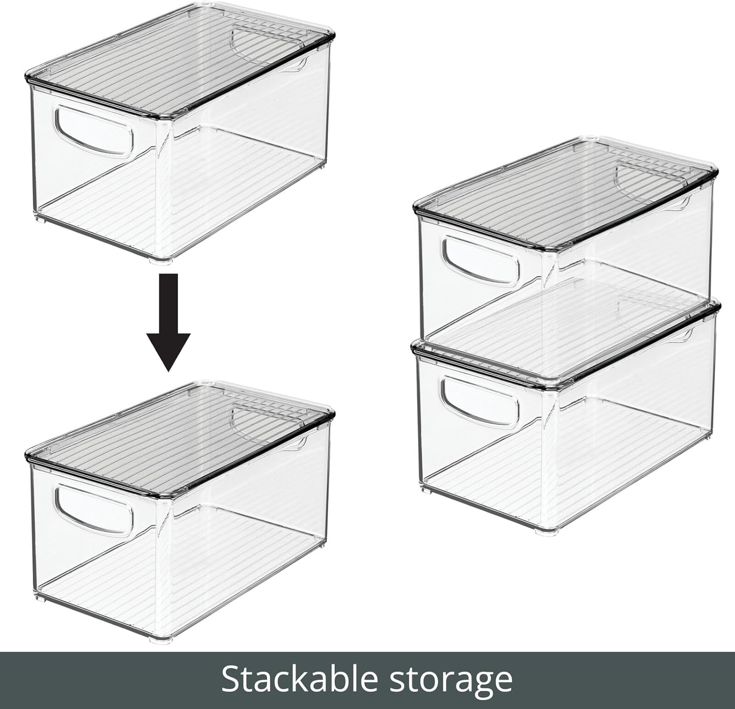 mDesign Plastic Deep Storage Bin Box Container with Lid and Built-In Handles - Organization for Fruit, Snacks, or Food in Kitchen Pantry, Cabinet, Cupboard, Ligne Collection, 6 Pack, Clear/Smoke Gray
