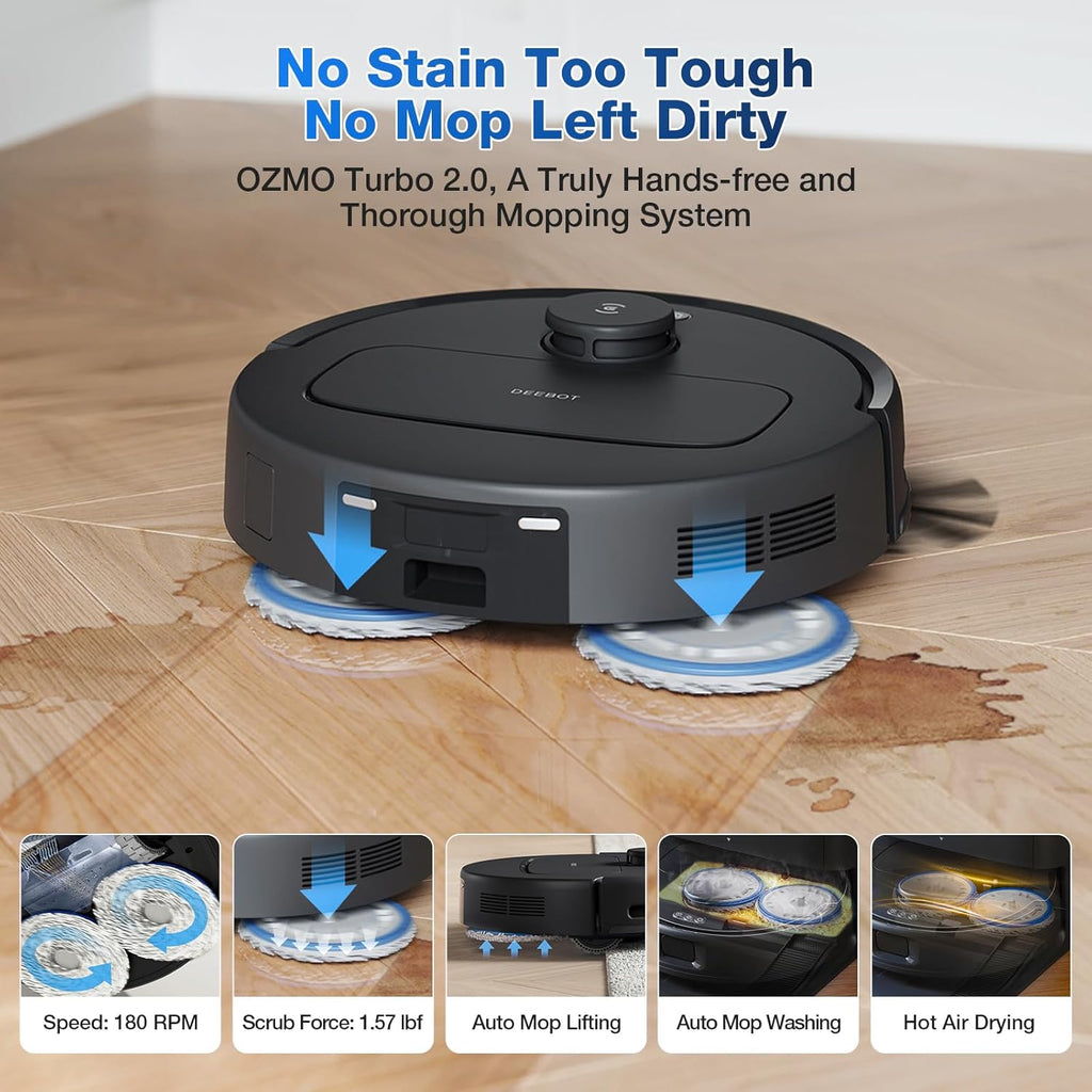 ECOVACS DEEBOT N30 PRO OMNI Robot Vacuum and Mop, 10000Pa Suction, TruEdge Adaptive Edge Mopping, ZeroTangle 2.0 Technology,140℉ Hot Water Mop Washing, Hot Air-Drying, Self-Emptying, Auto-lift Mopping
