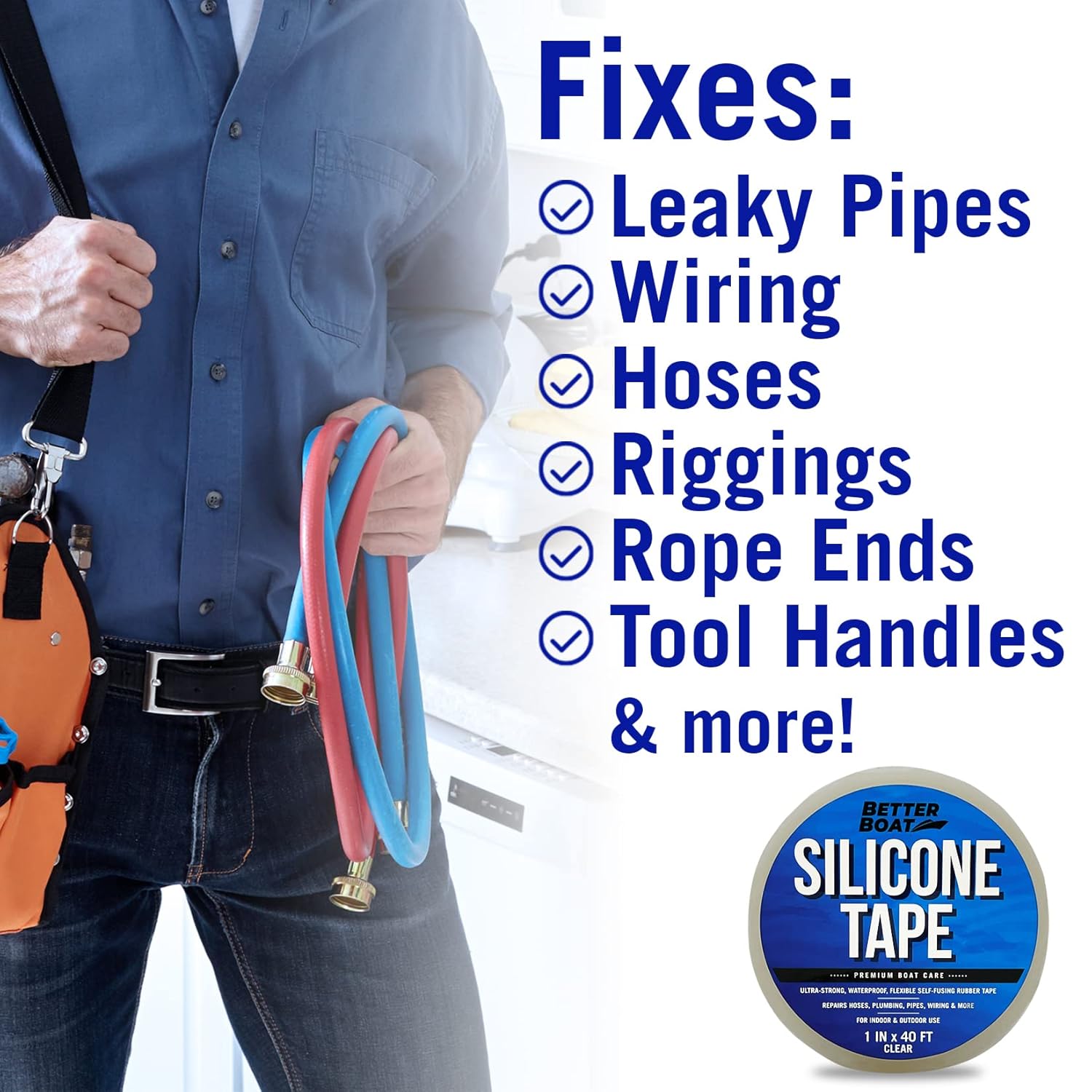Clear Heavy Duty Silicone Tape, Self-Fusing Rubber Hose and Plumbing Water Pipe Repair Seal, Coax Electrical or Waterproof Tape for Leaks, 40ft
