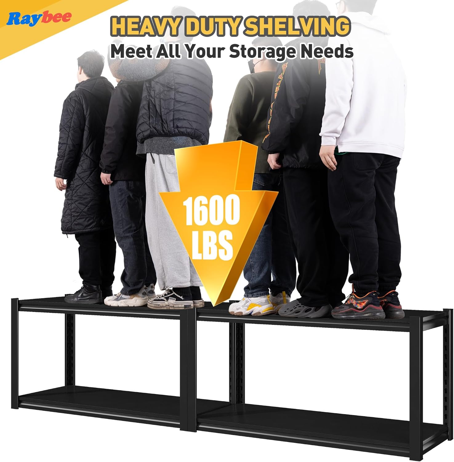 Raybee 40" W Garage Shelving Heavy Duty Storage Shelves 56.9" H Metal Shelving Heavy Duty Load 1600LBS Adjustable Metal Shelves for Storage for Pantry Kitchen 40" W x 19.1" D x 56.9" H 2 Pack