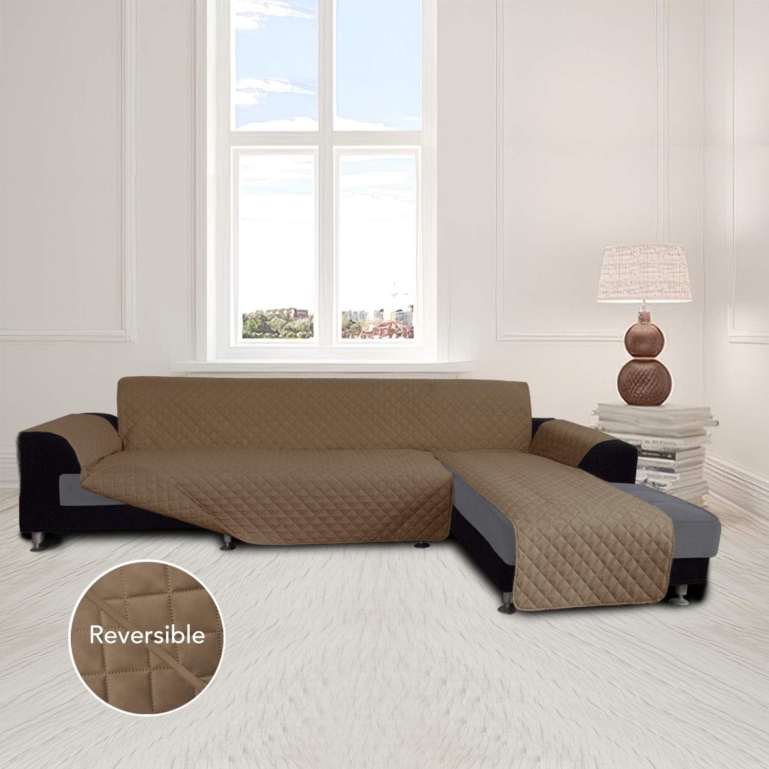Easy-Going L Shape Sofa Slipcover - Sectional Couch Cover With Chaise Lounge - Reversible Furniture Protector for Pets, Kids, Children, Dogs, Cats (Small, Camel/Camel)