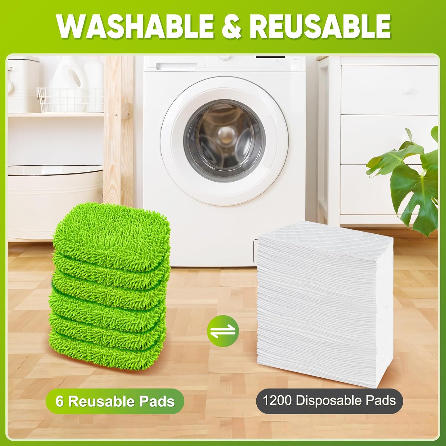 6-Pack Reusable Mop Pads Fit Swiffer Sweeper, Microfiber Cleaning Mop Pads Refill for Dry Sweeping & Wet Mopping Replacement