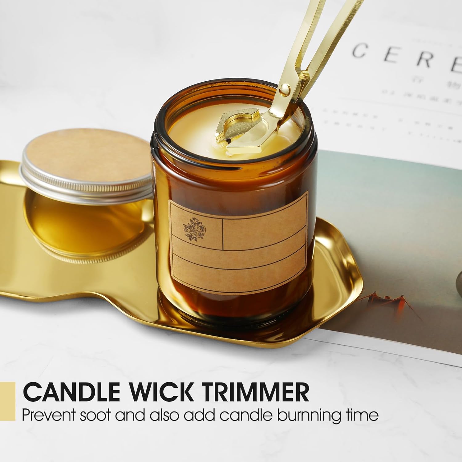 3-in-1 Candle Accessory Set, Wick Trimmer, Candle Snuffer, Wick Spoon, Stainless Steel Material Perfect for Candle Lovers(Gold)