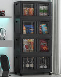 BROVIEW 400 Qt Stackable Storage Bins with Lids & Doors, 4 Pack Plastic Closet Organizer and Storages Drawers with Wheels, Large Collapsible Storages Boxes, Cabinet for Home, Office, V10, Black