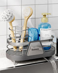 Kitsure Sponge Holder for Kitchen Sink - Space-Saving Kitchen Sink Caddy, Rustproof Metal Organizer with Removable Brush Holder, 7.9"×3.9"×5.3", Grey