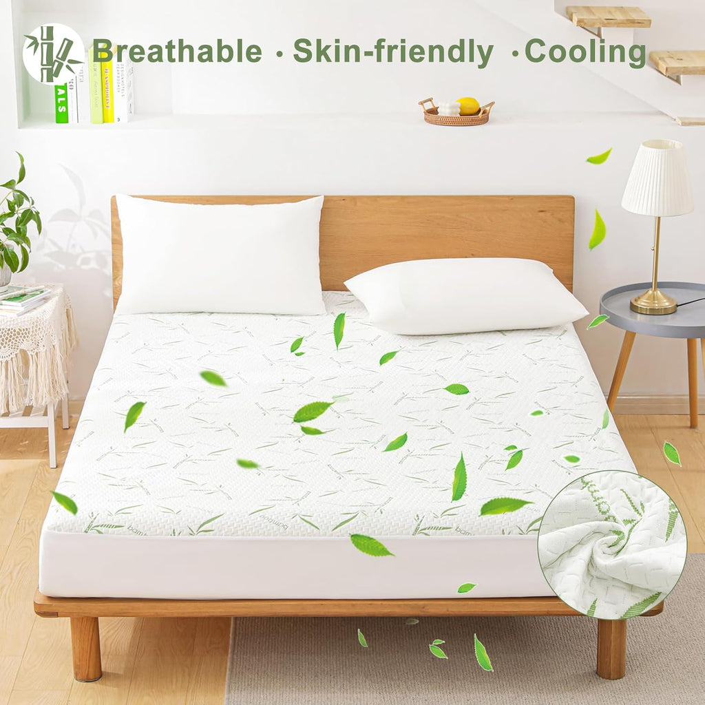 Queen Mattress Protector Waterproof Mattress Pad Washable Bamboo Rayon Mattress Cover Breathable Noiseless Bed Protector 5" - 21'' Elastic Fitted Deep Pocket