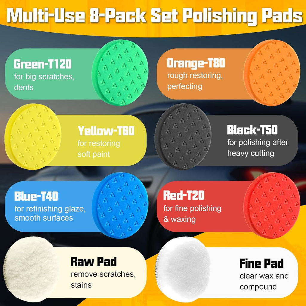 8 Pcs Buffing Polishing Pads, 6 Inch Polishing Pads, Car Compound Buffing Sponge Pads and Woolen Pads Cutting Polishing Pad Kit for Car Buffer Boat Compounding, Polisher & Waxing