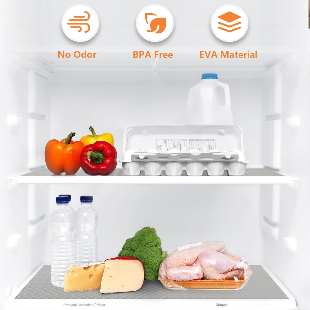 Light Gray Shelf Liners for Kitchen Cabinets Refrigerator Liners Waterproof & Oil-Proof Kitchen Cupboard Liner Drawer Mats EVA Material Non Adhesive Fridge Liner for Shelves 17.5 x 157.4 Inches