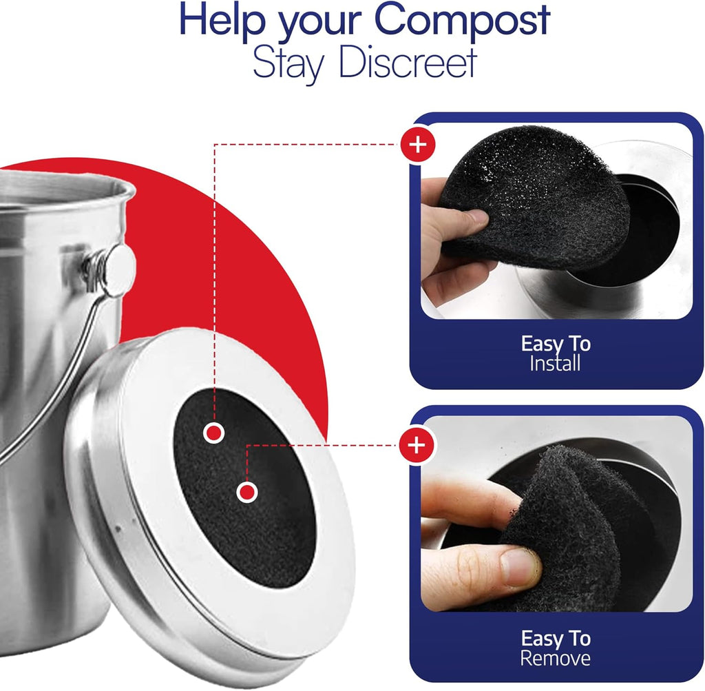 BioStrike Compost Crock - Activated Carbon Filters for Compost Bucket, Control Kitchen Odors, 5.5-inch Round, Made in USA (4 Count)