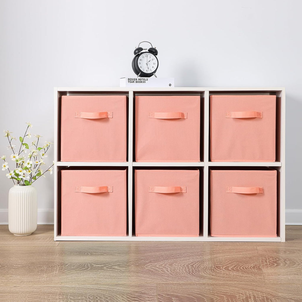 Stero Fabric Storage Bins 6 Pack Fun Colored Durable Storage Cubes with Handles Foldable Cube Baskets for Home, Kids Room, Closet and Toys Organization Peachpuff
