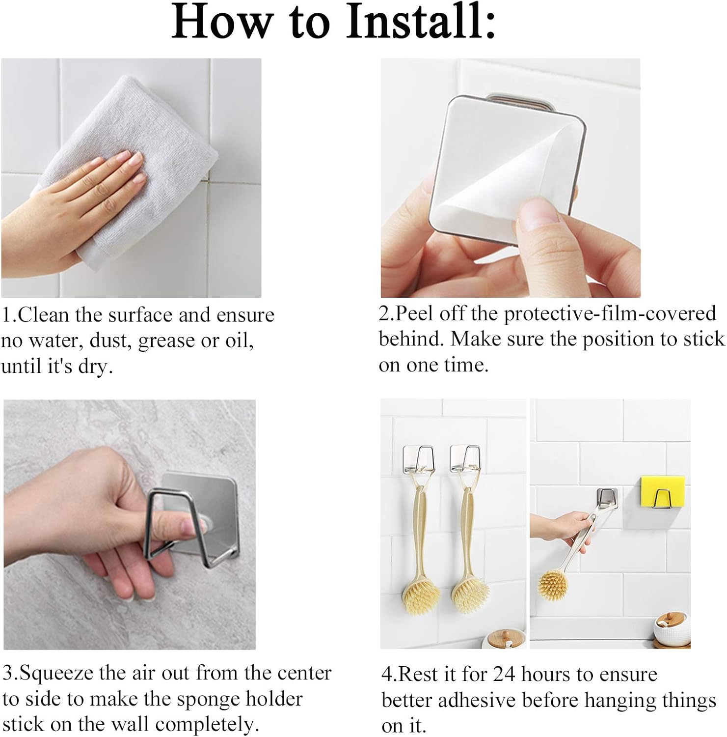 Adhesive Sponge Holder Sink Caddy for Kitchen Accessories - SUS304 Stainless Steel Rust Proof Waterproof, Quick Drying (2 Pack)