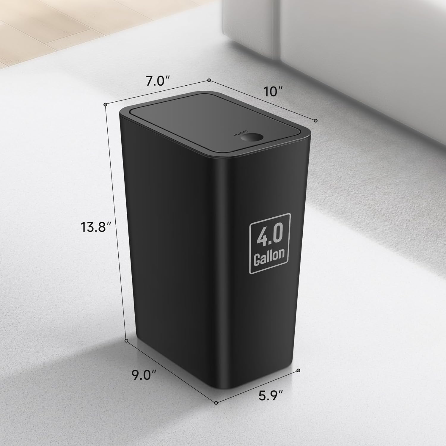 TIPGO Bathroom Trash Can with Lid, 4 Gallon / 15 Liter Small Garbage Can, Press Top Bin, Plastic Wastebasket with Pop-Up Lid for Bedroom, Living Room, Office (Black, 2 Pack)