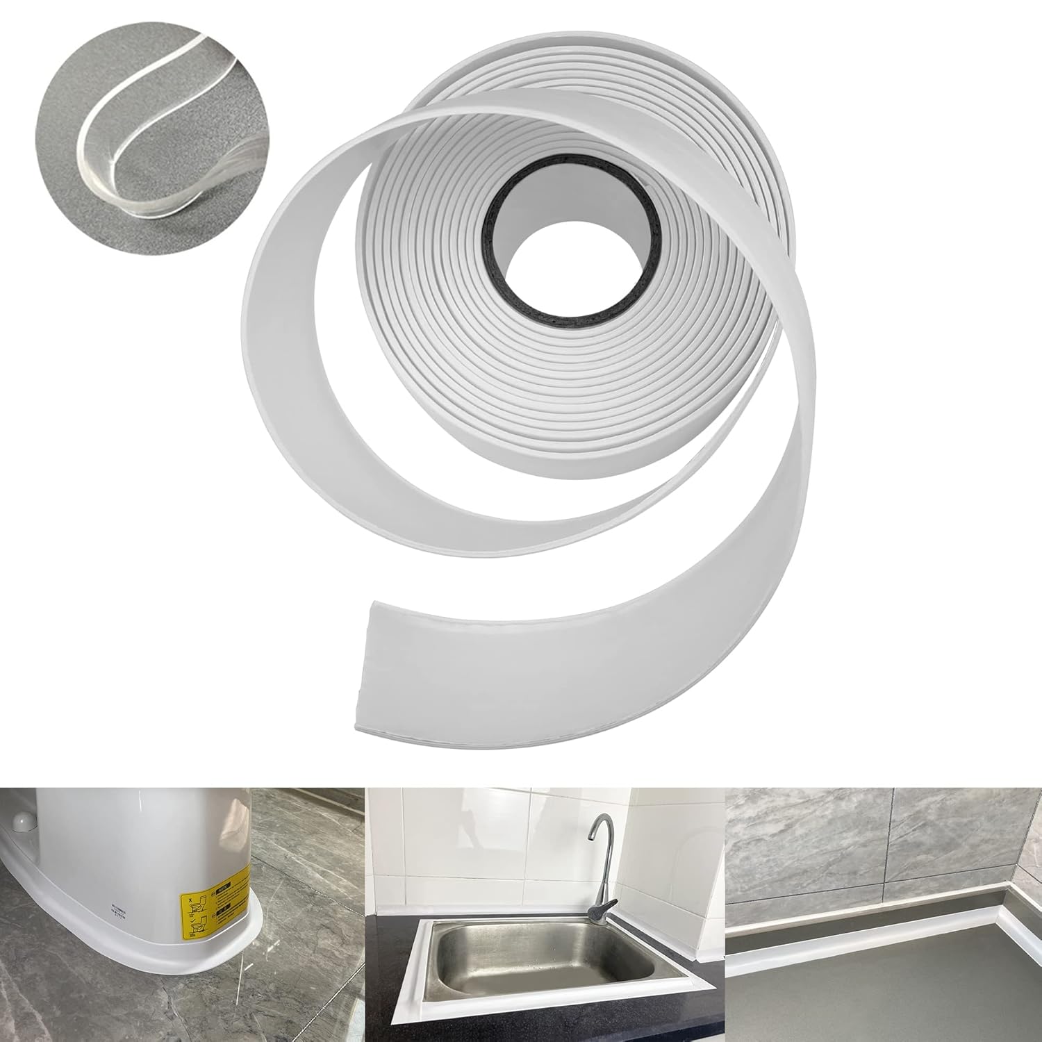 Caulk Tape Self Adhesive,Caulking Tape for Bathroom Sealant Strip Caulk Strip,Waterproof Caulking Sealing Tape for Bathroom,Toilet,Kitchen Countertop,Bathroom,Toilet (White-1.5IN-17.39FT-QP-A)