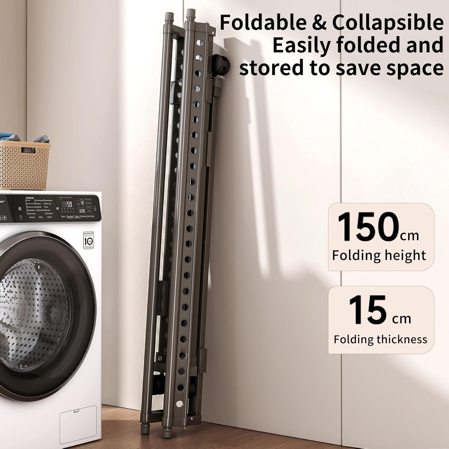 Heavy Duty Rolling Clothing Rack with Wheels, Portable Double Rod Metal Garment Rack, Clothes Drying Hanging Organizer for Laundry, Storage, Freestanding Adjustable Coat Hanger (Extendable, Grey)