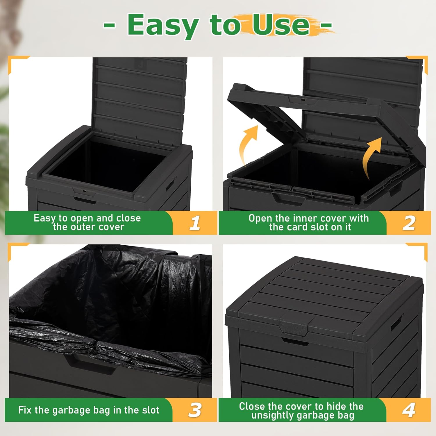 NUNU LAB 31 Gal Outdoor Trash Can with Lid - Heavy Duty Waterproof Resin, Removable Drip Tray, Fits 33-40 Gallon Bags - Large Garbage Bin for Patio, Backyard, Deck