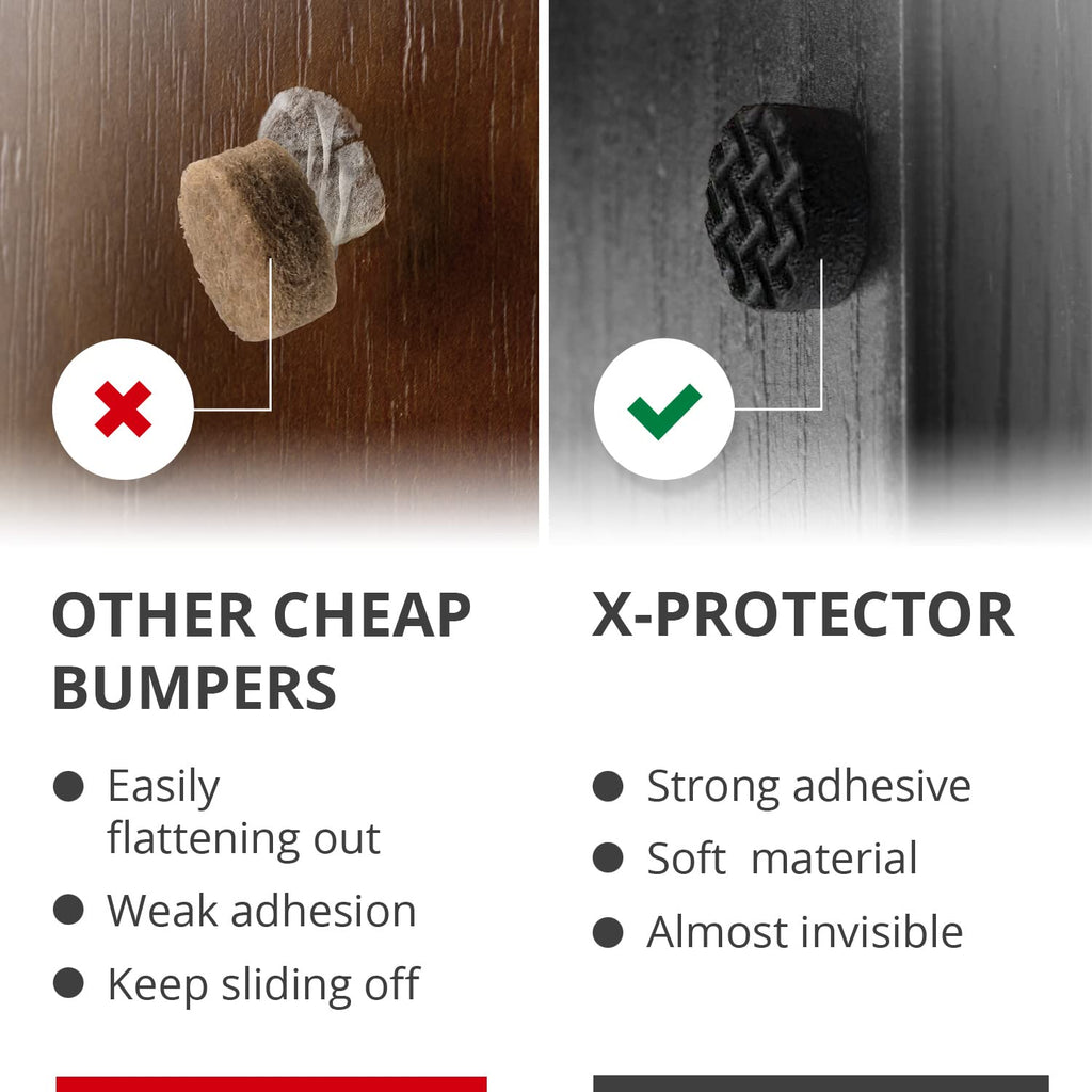 X-Protector Cabinet Door Bumpers 100 PCS Small Black Rubber Pads 3/8' Self-Adhesive Thick Dots Protect Glass & Surfaces