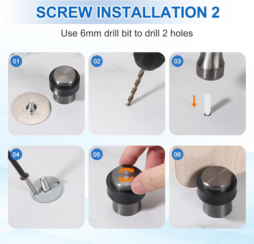 PATIKIL 2Set Round Door Stoppers, 60mm Stainless Steel Door Stop Doorstop Wedge Metal Cylinder Self Adhesive with Screw for Bottom of Door Floor Inside, Gray