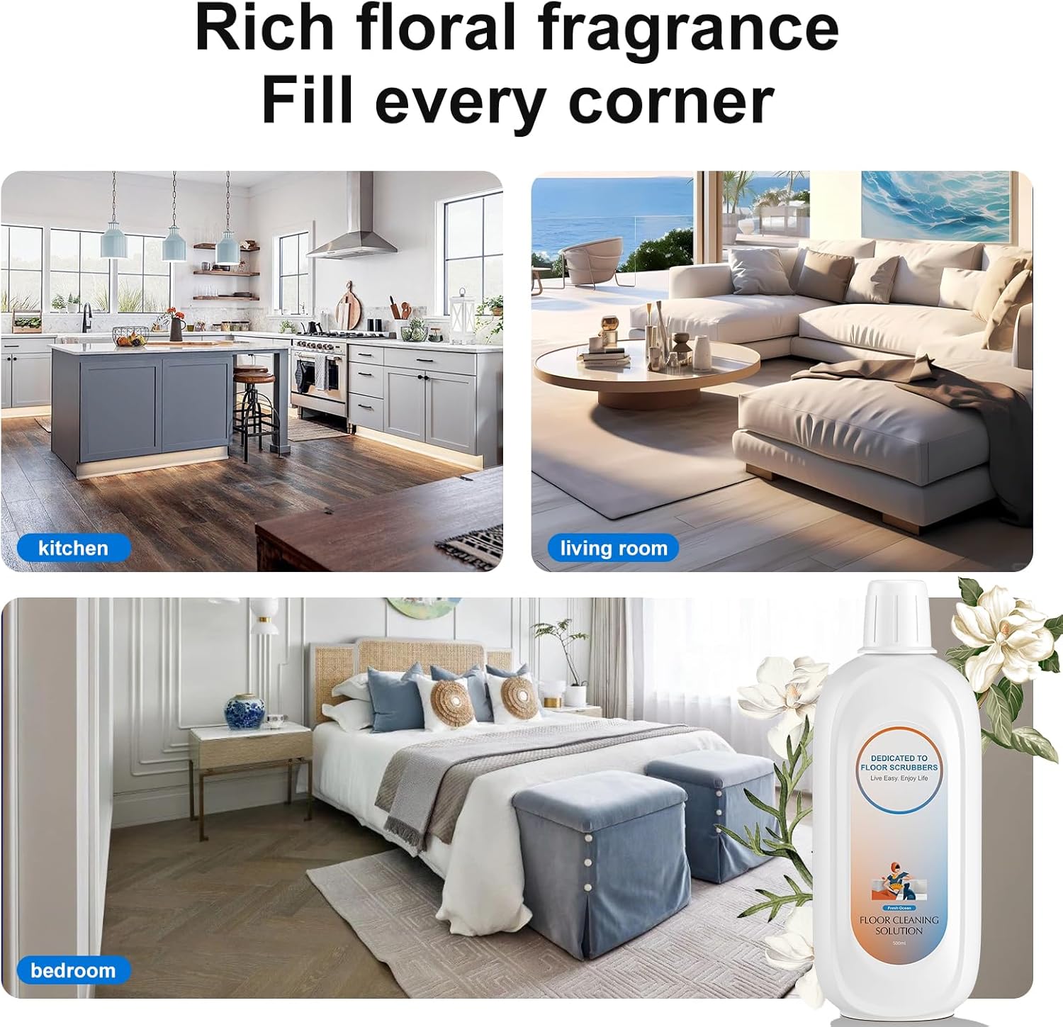Floor Cleaning Solution Compatible With Tineco , Deep Cleans for Multiple Hard Floors, Suitable With All Robot Vacuums with Mopping and Cordless Wet/Dry Vacuum Mop Cleaner (Fresh Ocean 2 Bottle)