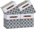 Temary 11x11x11 Cube Storage Bins Cube Organizer Bins 4 Pack Canvas Storage Bin for Home, Cube Storage Basket with Leather Handles(Grey Lattice)