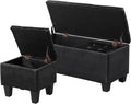 Storage Ottoman Set of 3, 38'' Button-Tufted Coffee Table Bench with 2pcs Nesting Foot Stools, for Living Room Couch, Bedroom, End of Bed (Black - PU Leather)