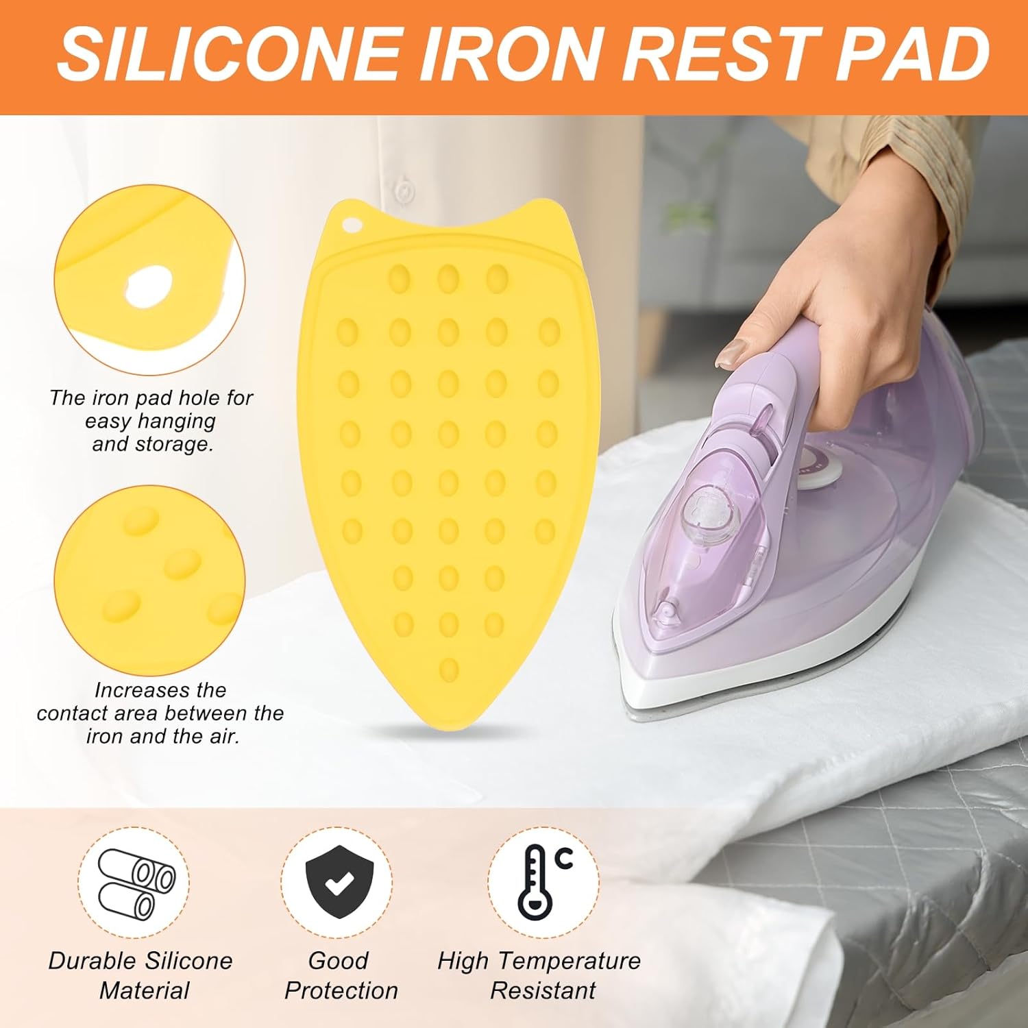 PATIKIL Silicone Iron Rest Pad, 2 Pcs Multipurpose Hot Heat Resistant Iron Rest Plate Protective Pad for Ironing Board Hot Resistant Steamer Steam Compact Mat, Yellow