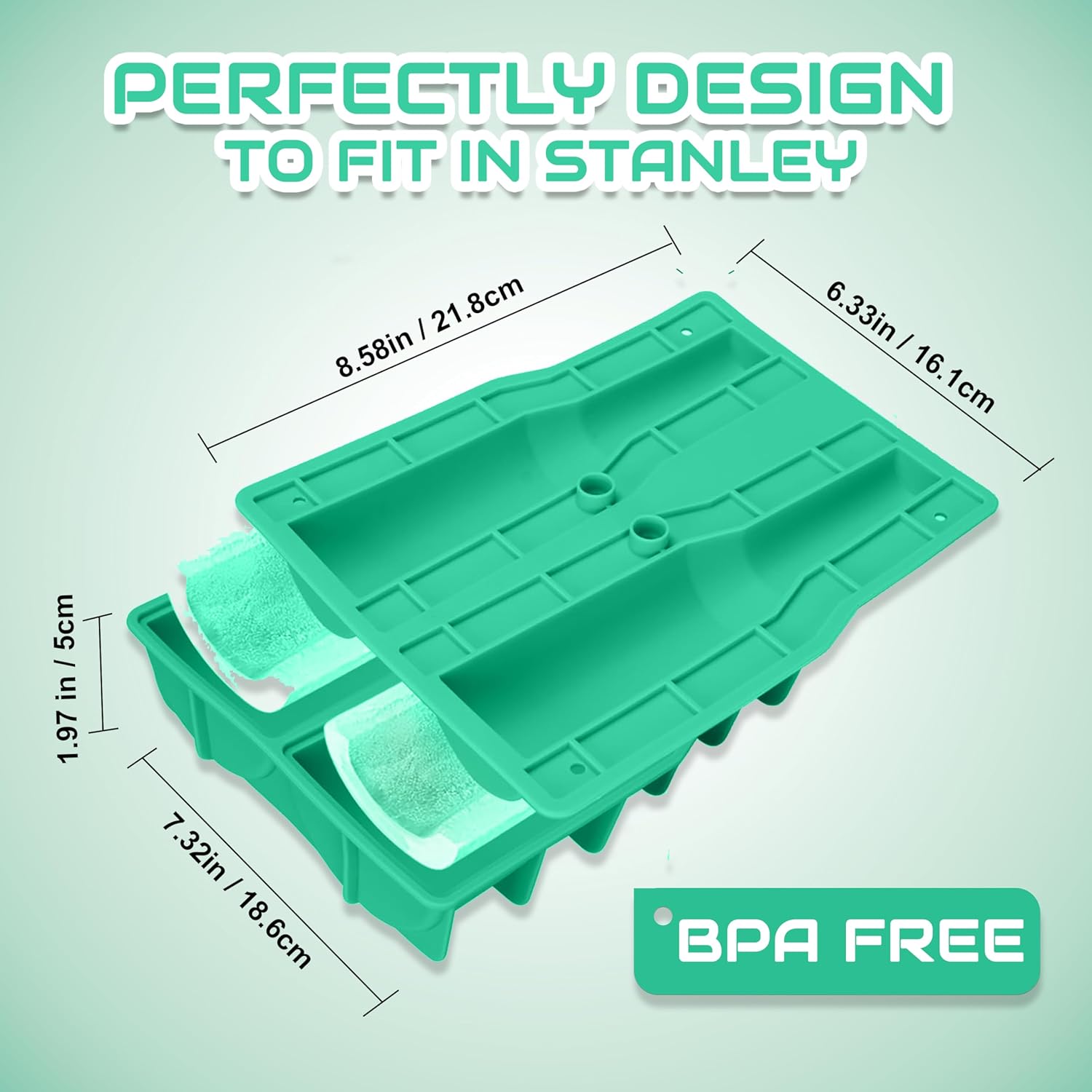 Ice Cube Tray for Tumbler, 1 Pcs Silicone Hollow Cylinder Ice Mold for Freezer, Ice Drink, Juice, Cocktail, Compatible with 40Oz Tumbler (GREEN)