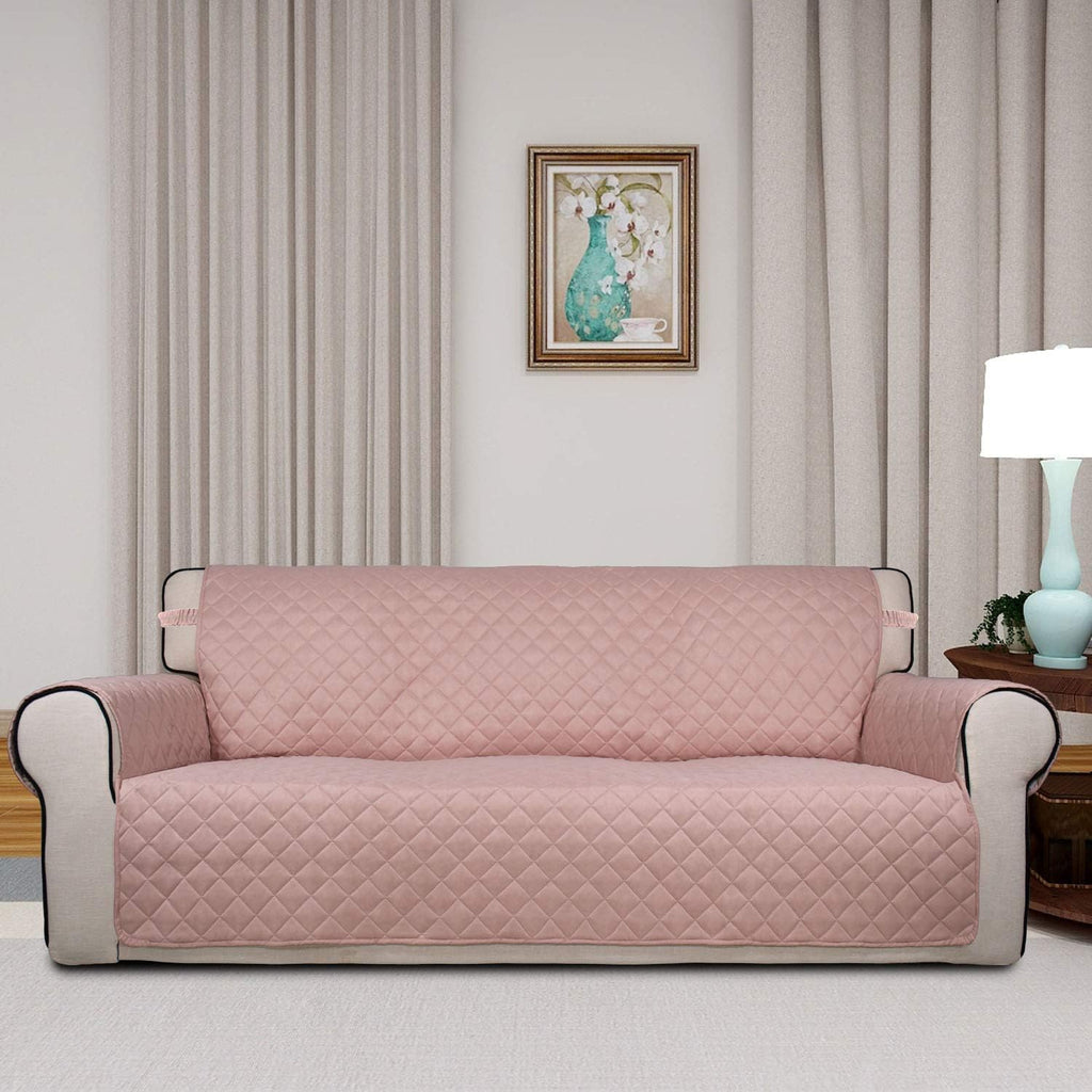 PureFit Reversible Quilted Sofa Cover, Water Resistant Slipcover Furniture Protector, Washable Couch Cover with Non Slip and Elastic Straps for Kids, Dogs, Pets (Sofa, Pink/Beige)