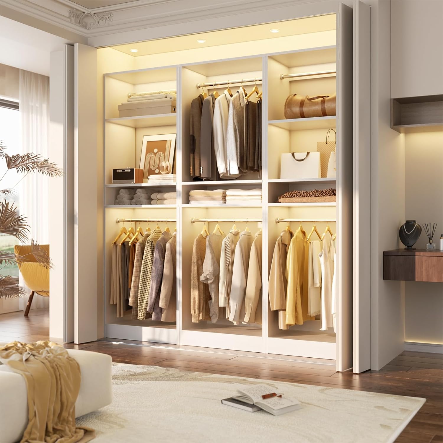 Unikito Freestanding Closet System, 25” Closet Organizer Wardrobe with Hanging Rods & Shelve, Adjustable Clothes Garment Rack, Sturdy Walk in Closet Tower, Easy Assembly, 25" W x 16" D x 80" H, White