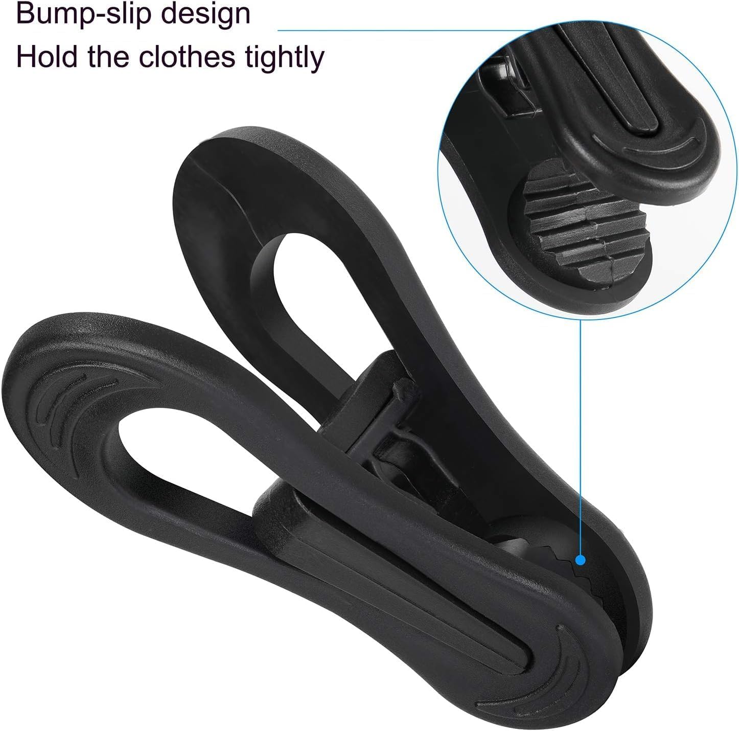 Tinfol 50pc Plastic Coat Hanger Clips, Black Strong Pinch Grip Finger Clips for Skirt Pant Hangers, Multi-Purpose Clothes Hanger Clip for Rounded Hangers