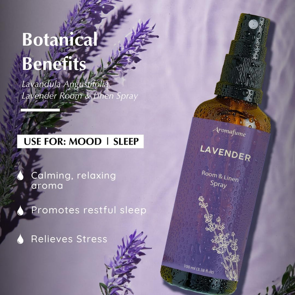 Lavender Room, Linen & Pillow Spray by Aromafume | 100ml/3.38 fl oz | with Pure Lavender Essential Oil | Aromatherapy Spray for Relaxation, Sleep & Stress Relief | Mist for Bedding, Fabrics